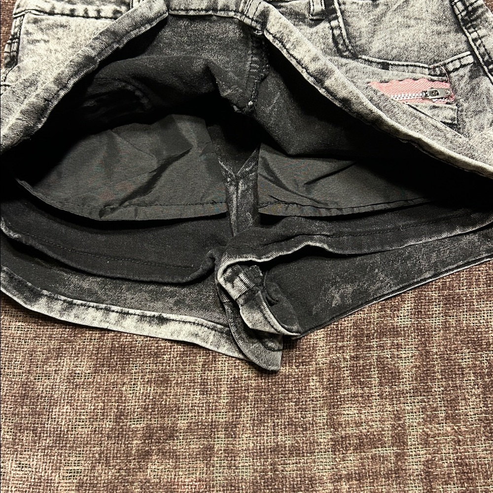Women's Gray Denim Shorts with Pink Accents - Picture 3 of 7
